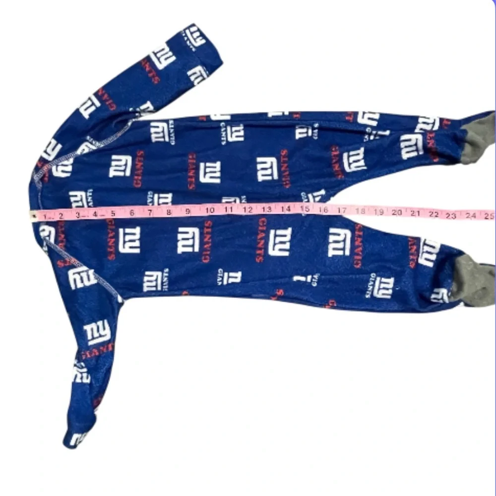 NFL Team Apparel Giants Blue and Red Kids One Piece Footie Pajamas - Picture 7 of 7